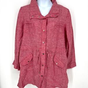 Chico's Red Cross Dye Linen Utility Jacket Adjustable Waist Chico's Size 4 NWT